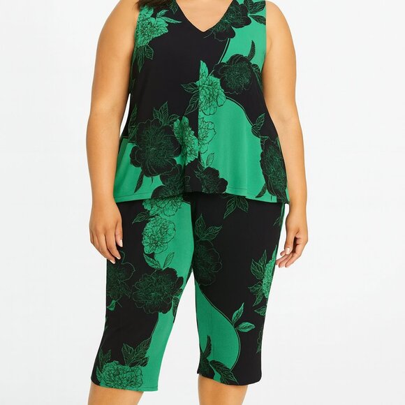 Iman Two Piece Set Tank Top Capris, Petite Plus Size 2XP Green and Black NWT - Picture 1 of 7